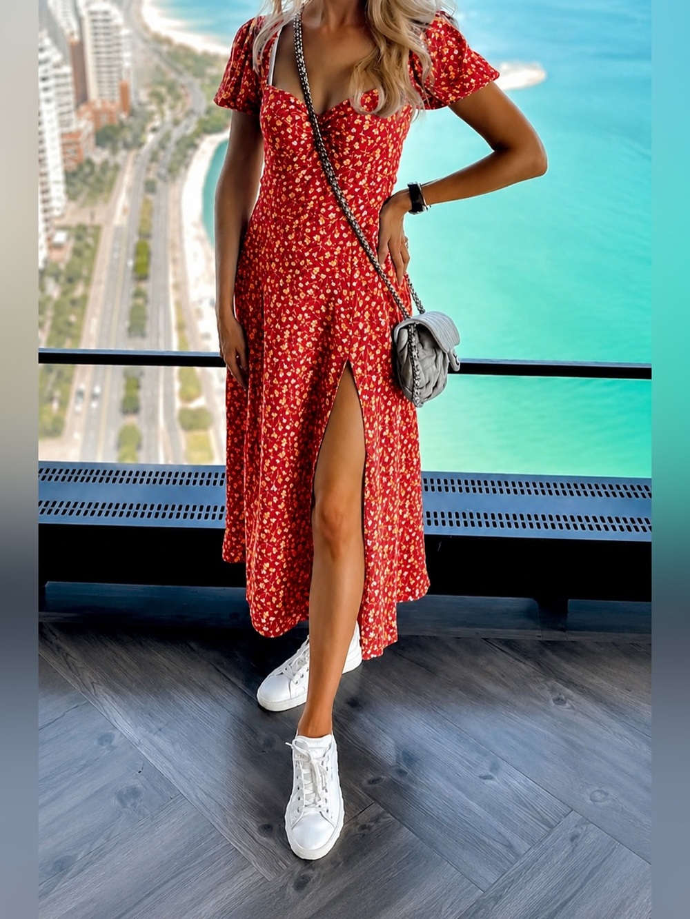 Reformation Lacey Smocked Sleeve Dress